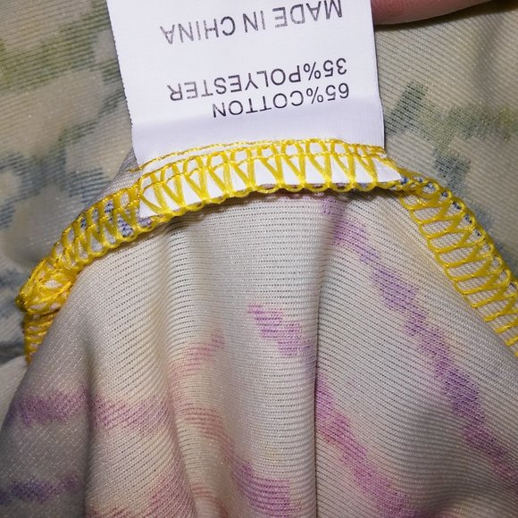 Creation Blouse 1X/2X Colorful Textured 3/4 Sleeve Cream Crew Neck Button Detail - Picture 16 of 16